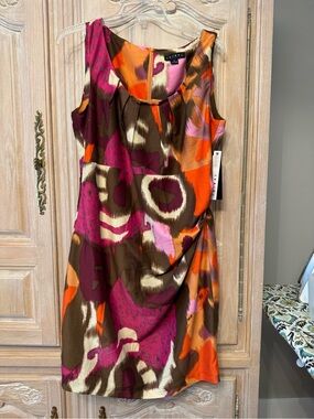 Tribal ASL Pink & Orange Abstract Print Sleeveless Dress
